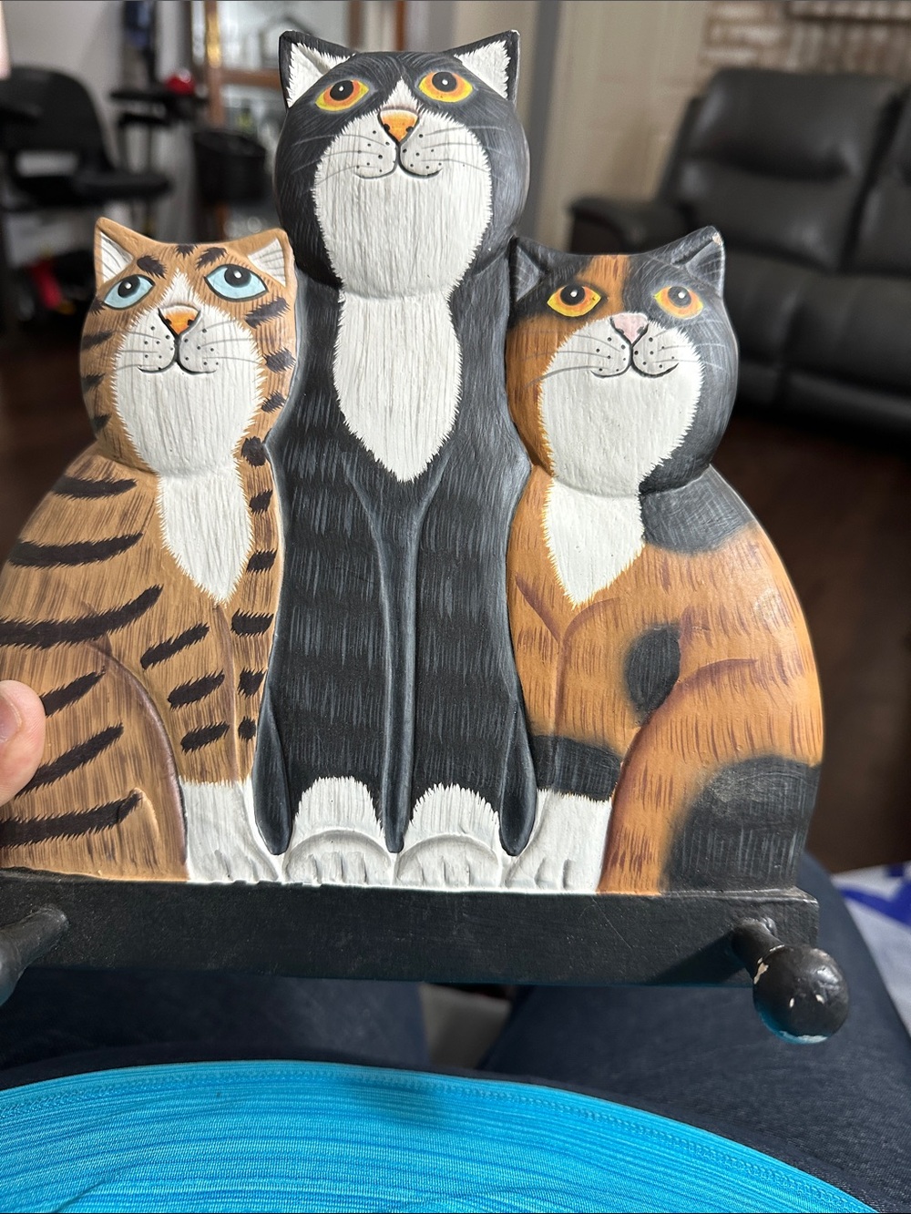 Pier 1 Hand-Painted Trio Cat Wall Hook in Black, Brown, Tan